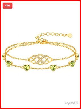18K Gold Celtic Infinity Bracelet with Peridot Birthstone Adjustable Link Chain